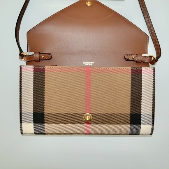 NWT BURBERRY HANNAH COCA HOUSE CHECK DERBY LEATHER CROSSBODY WALLET BAG … - Picture 3 of 11